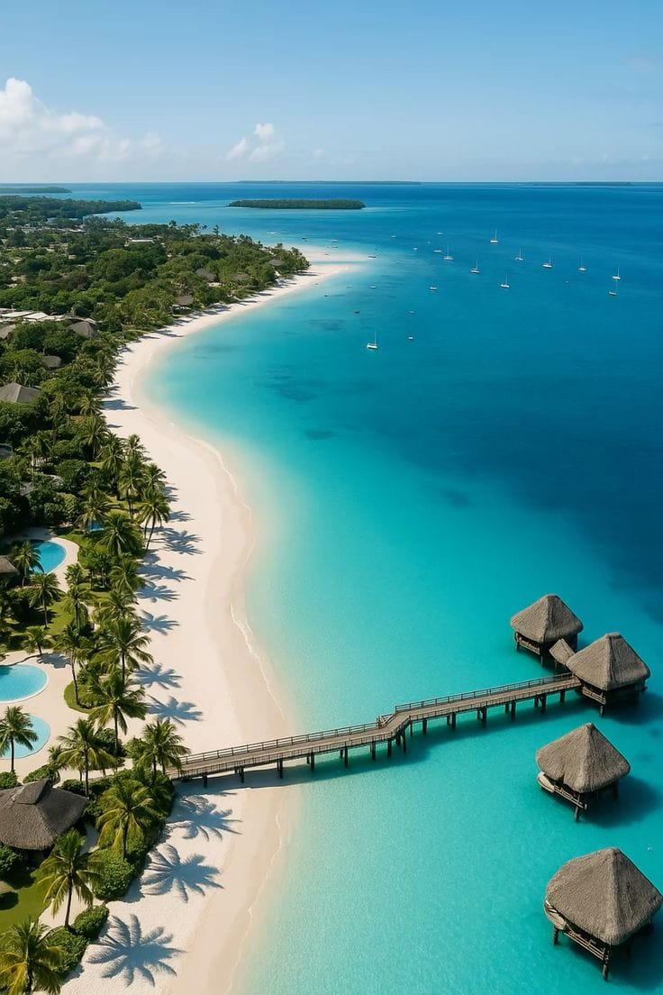 The white sands and turquoise waters of the Zanzibar coast
